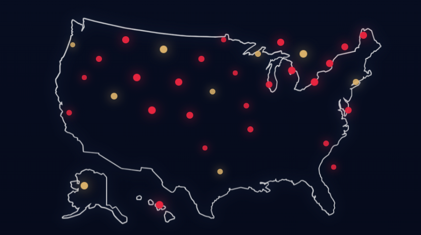Map of the United States showing For the 343 participation across all 50 states
